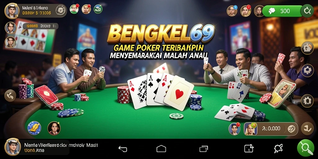 Tampilan utama gameplay BENGKEL69 dengan suasana poker yang seru.