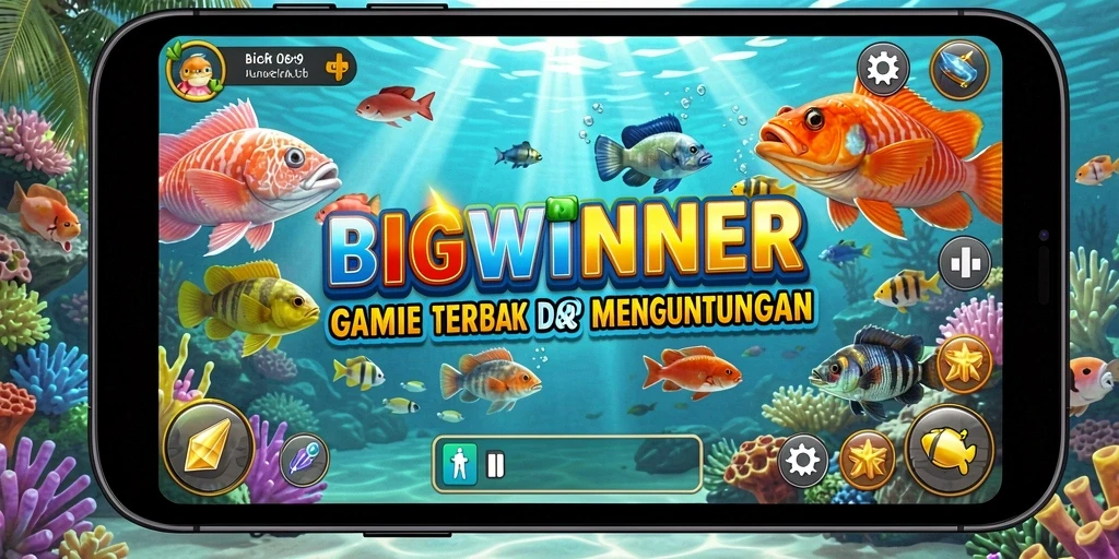 Screenshot menunjukkan gameplay seru menembak ikan di BIGWINNER.