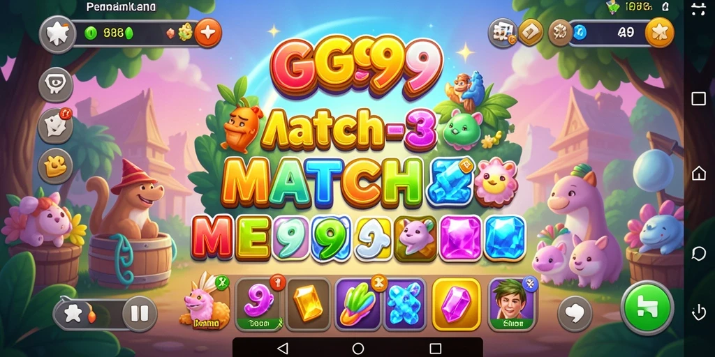 Screenshot utama GG999 menampilkan gameplay seru Match-3 yang penuh warna.