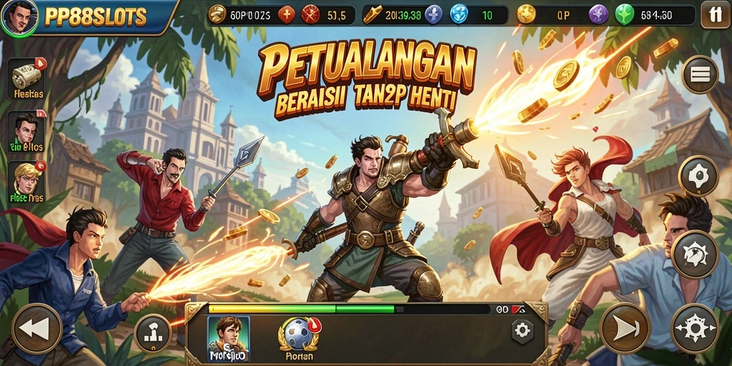Tampilan gameplay PP88SLOTS dengan aksi seru dan karakter unik.