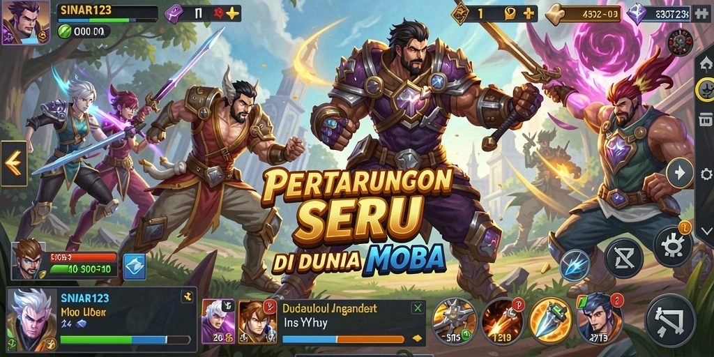 Tampilan gameplay MOBA yang mendebarkan dan intens.