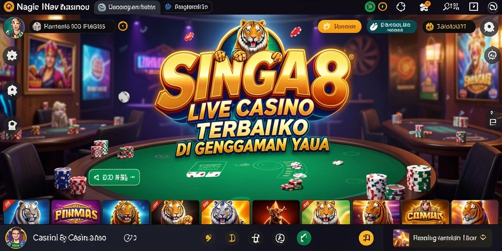 Screenshot gameplay SINGA8 dengan dealer nyata di meja kasino.
